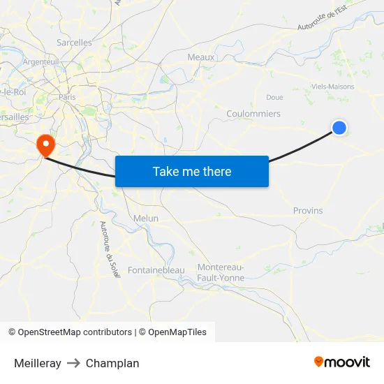 Meilleray to Champlan map