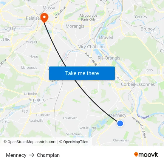 Mennecy to Champlan map