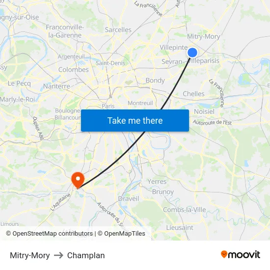 Mitry-Mory to Champlan map
