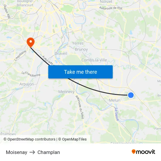 Moisenay to Champlan map