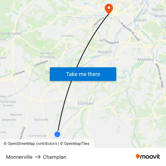 Monnerville to Champlan map