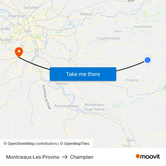 Montceaux-Les-Provins to Champlan map