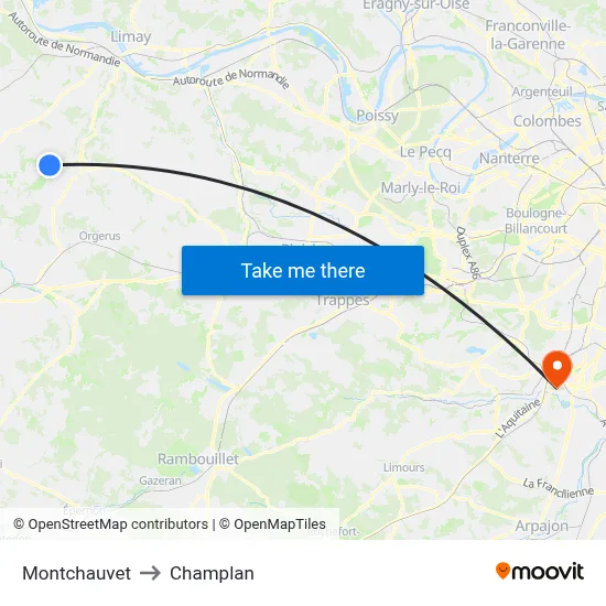 Montchauvet to Champlan map