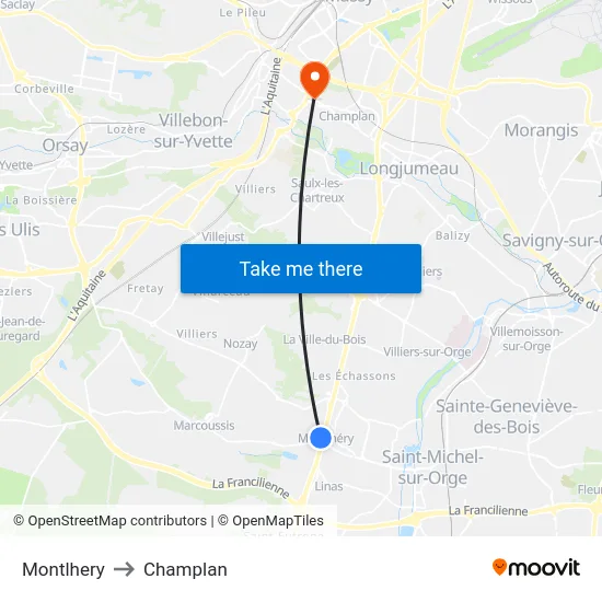 Montlhery to Champlan map