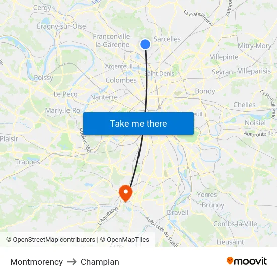 Montmorency to Champlan map