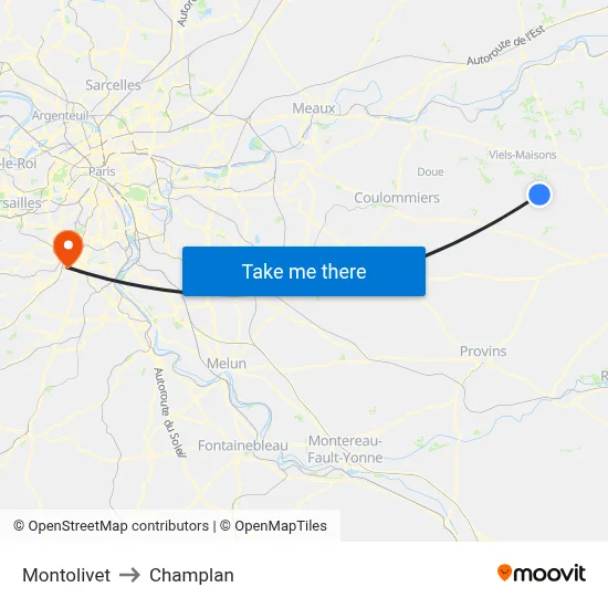 Montolivet to Champlan map