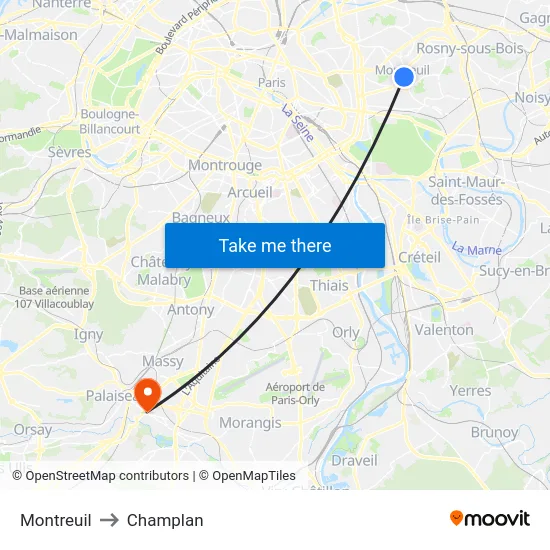 Montreuil to Champlan map