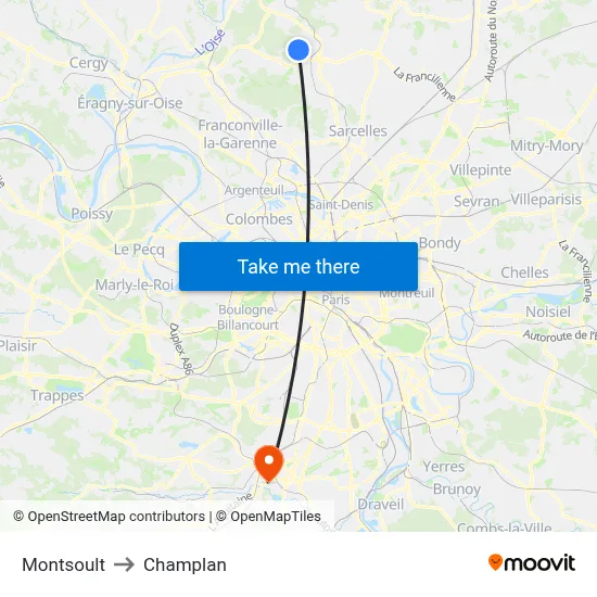 Montsoult to Champlan map