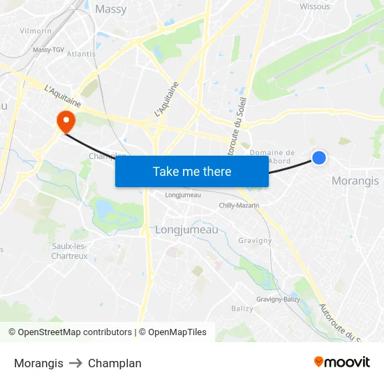 Morangis to Champlan map