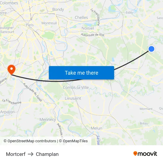 Mortcerf to Champlan map