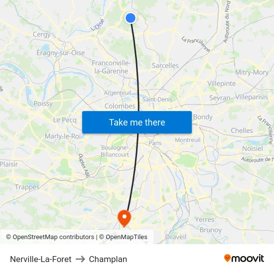 Nerville-La-Foret to Champlan map