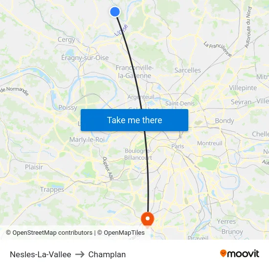 Nesles-La-Vallee to Champlan map