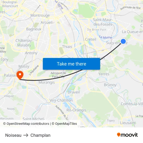 Noiseau to Champlan map