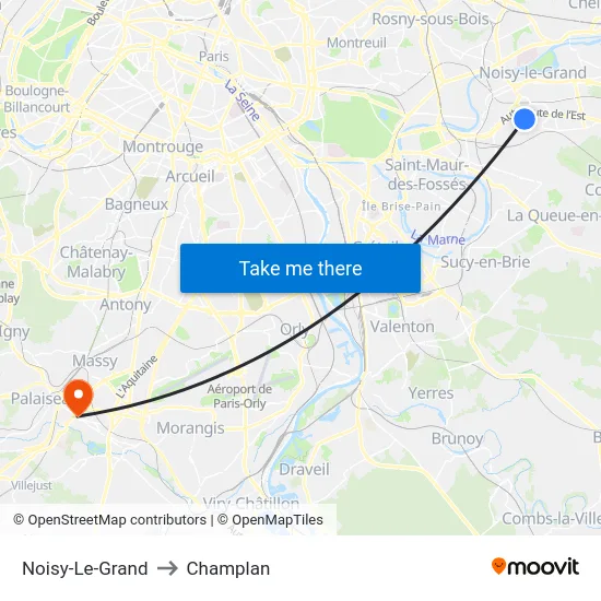 Noisy-Le-Grand to Champlan map