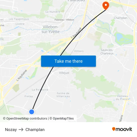 Nozay to Champlan map