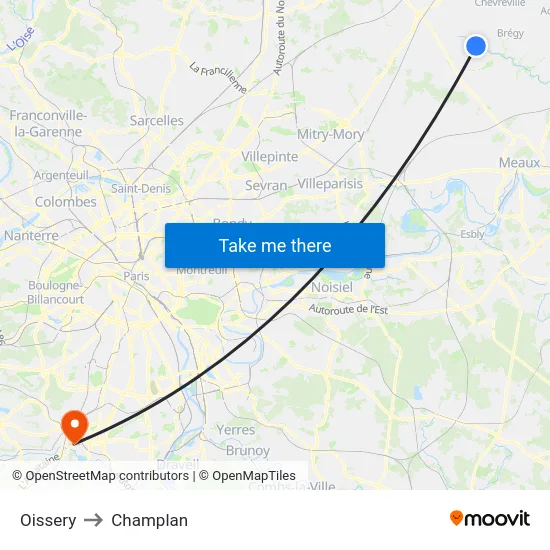 Oissery to Champlan map