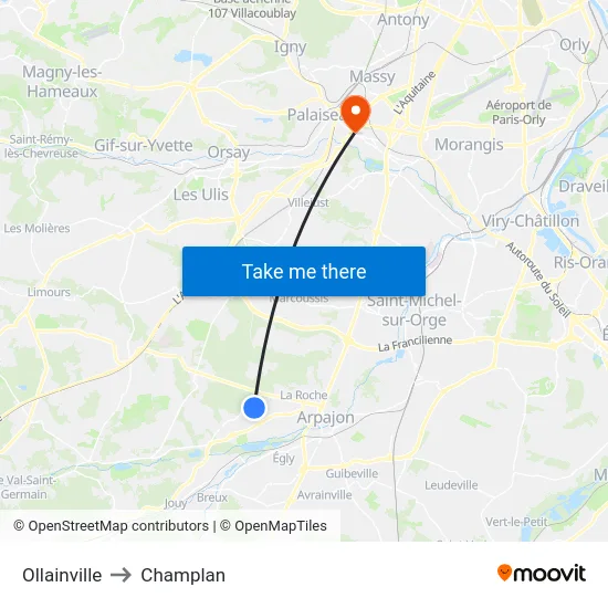 Ollainville to Champlan map