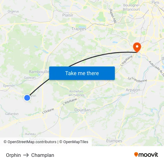 Orphin to Champlan map