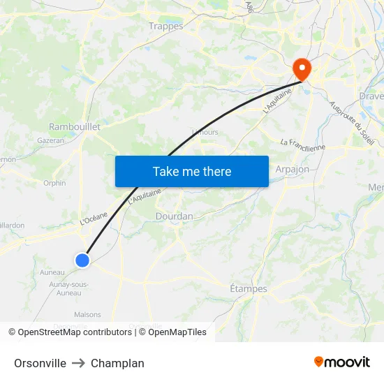 Orsonville to Champlan map