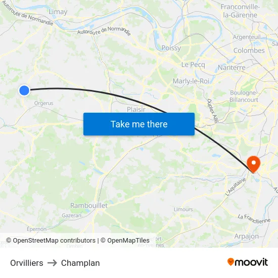 Orvilliers to Champlan map