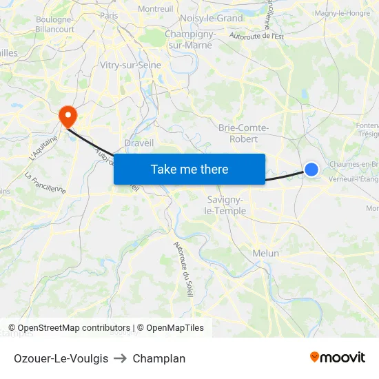 Ozouer-Le-Voulgis to Champlan map