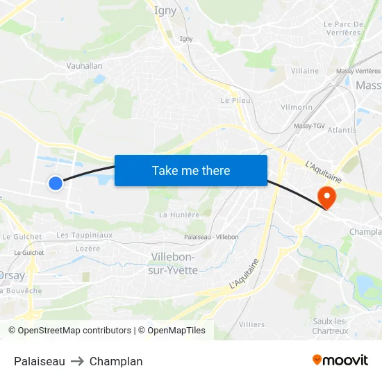Palaiseau to Champlan map