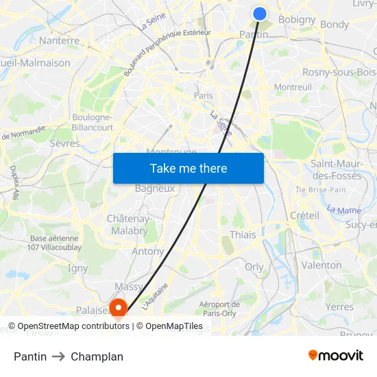 Pantin to Champlan map