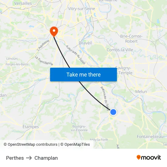 Perthes to Champlan map