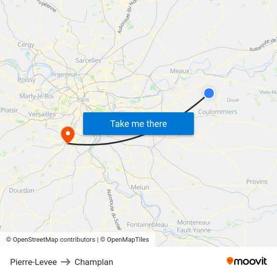 Pierre-Levee to Champlan map