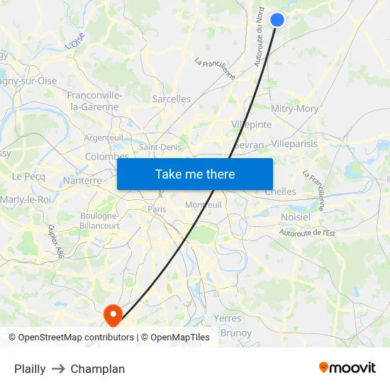 Plailly to Champlan map