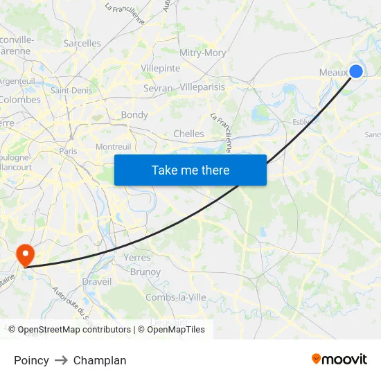 Poincy to Champlan map