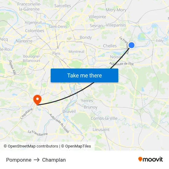 Pomponne to Champlan map