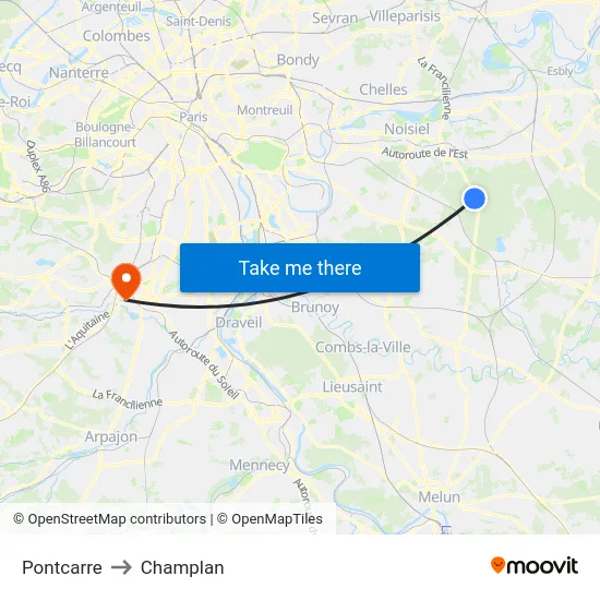Pontcarre to Champlan map