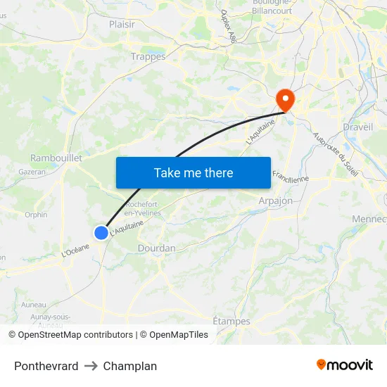 Ponthevrard to Champlan map