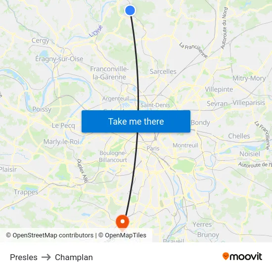 Presles to Champlan map