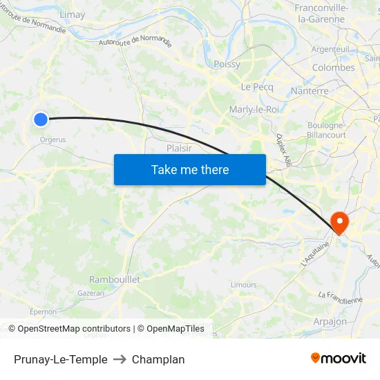 Prunay-Le-Temple to Champlan map