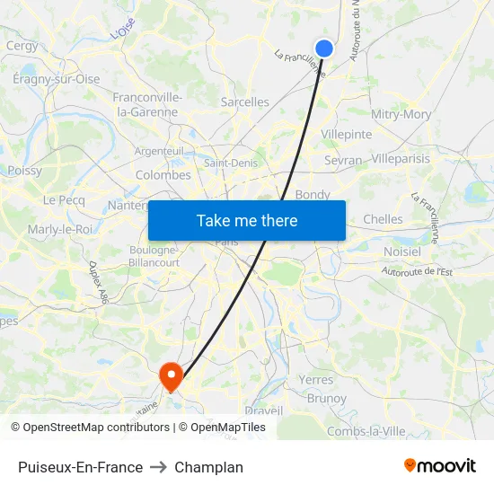 Puiseux-En-France to Champlan map