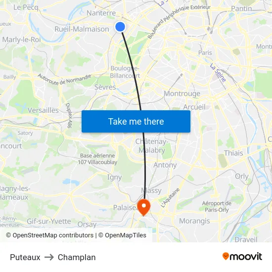 Puteaux to Champlan map