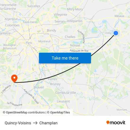 Quincy-Voisins to Champlan map
