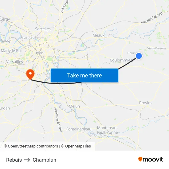 Rebais to Champlan map