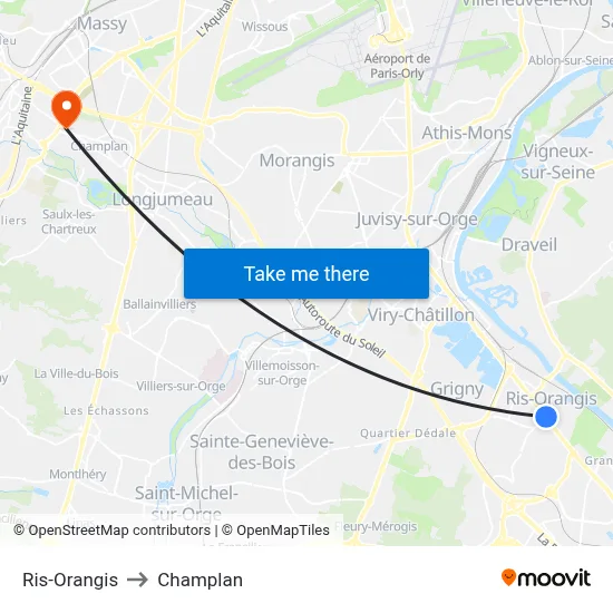 Ris-Orangis to Champlan map