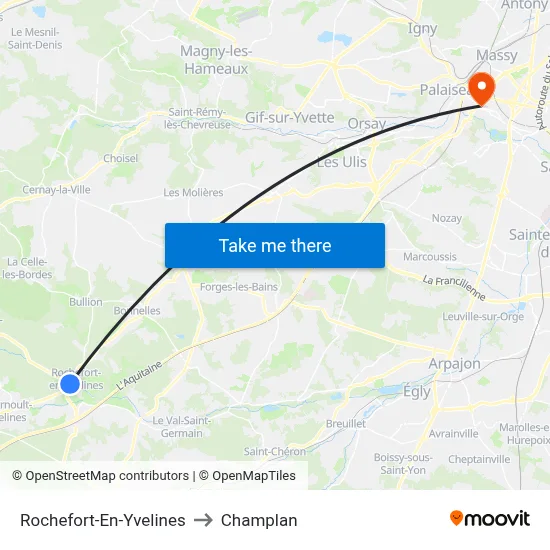 Rochefort-En-Yvelines to Champlan map