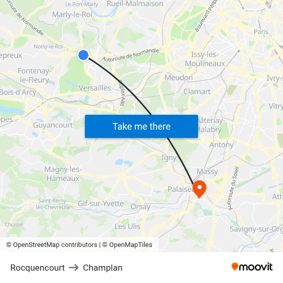 Rocquencourt to Champlan map