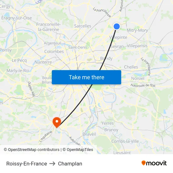 Roissy-En-France to Champlan map