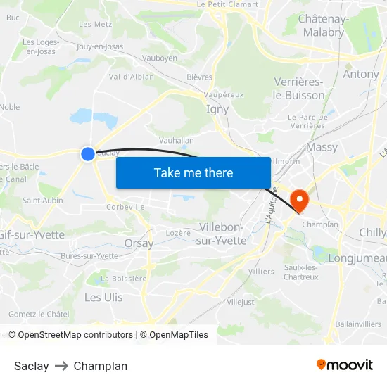 Saclay to Champlan map