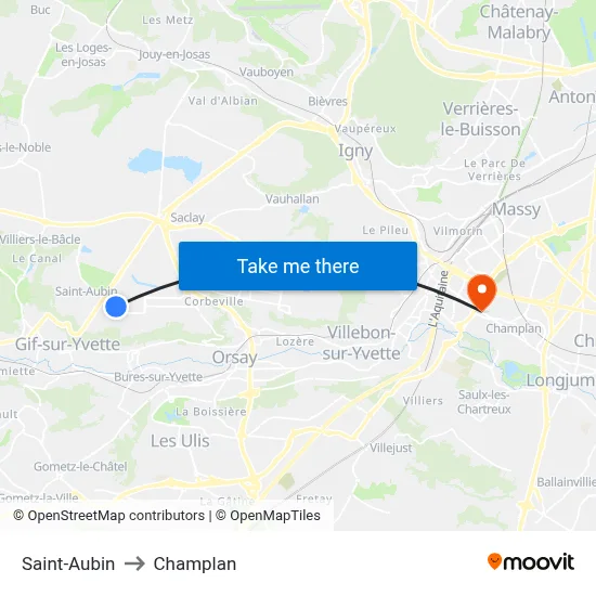 Saint-Aubin to Champlan map