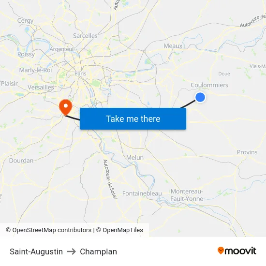 Saint-Augustin to Champlan map