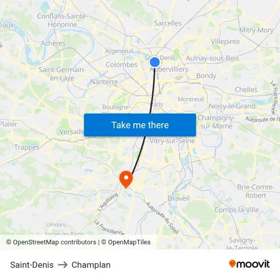 Saint-Denis to Champlan map