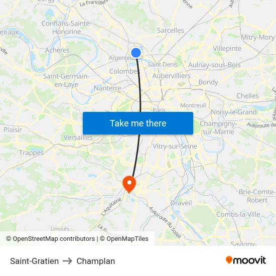 Saint-Gratien to Champlan map