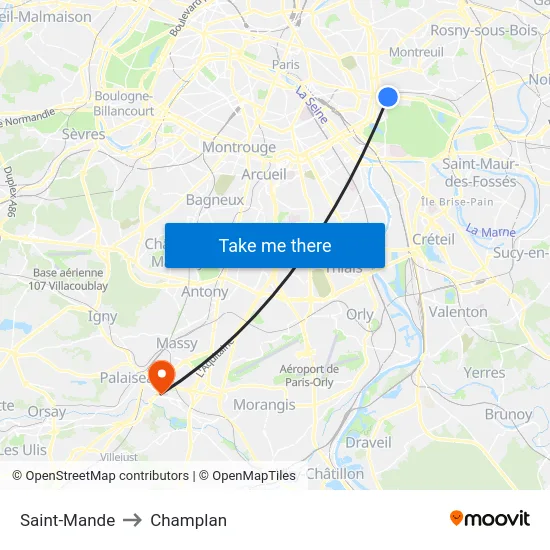 Saint-Mande to Champlan map